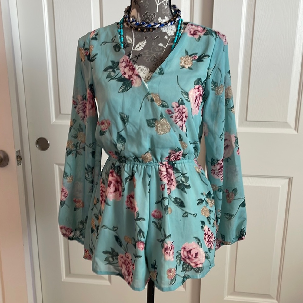 Floral One piece top and skorts - romper style